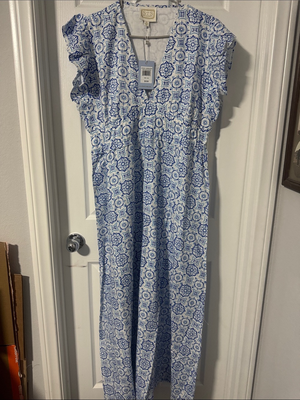 Sail to Sable White Maxi Dress with Blue Medallion Print